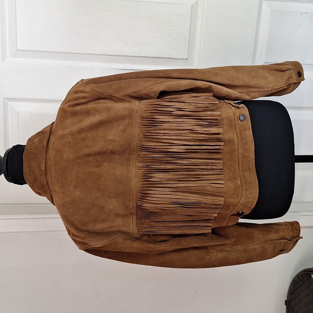 AMERICAN EAGLE genuine Suede Cow Leather fringe jacket Frill Distressed Sz M - Picture 11 of 11